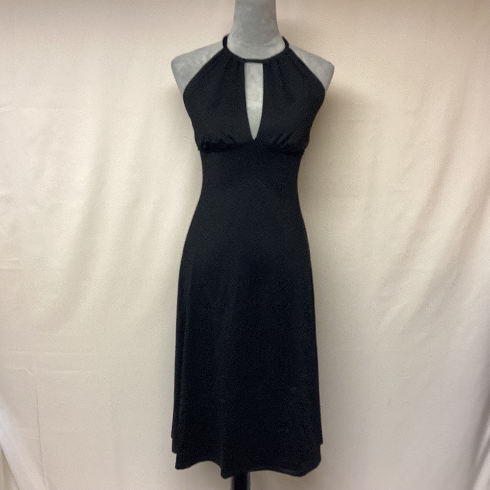 Susana Monaco Midi Halter Dress LBD Glam Formal  Event Pinup Sexy Resort SZ S